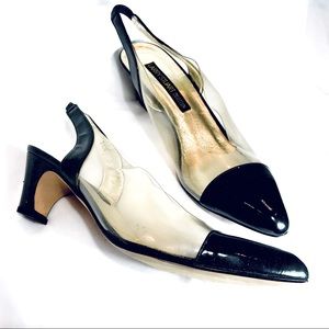 Vintage Larry Stuart clear/black slingback shoes